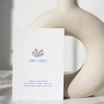 Minimalistische Folk-Blume Blau-Gelb Save the Date Postkarte<br><div class="desc">Minimalistische Scandi Folk Blume in Blau und Gelb Hochzeit Speichern Sie das Datum Postkarte</div>
