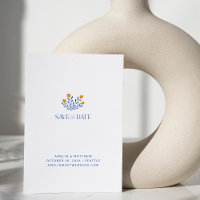 Minimalistische Folk-Blume Blau-Gelb Save the Date