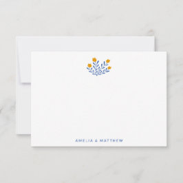 Minimalistische Folk-Blume Blaugelbe Hochzeitsname Dankeskarte