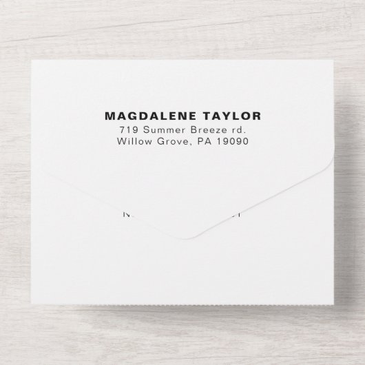 Minimalistische formale Babydusche All In One Einladung (Rückseite)