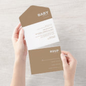 Minimalistische formale Braun-Babydusche All In One Einladung (Abreißen)