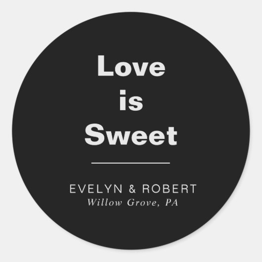 Minimalistische formelle Black Wedding Liebe ist s Runder Aufkleber (Vorderseite)