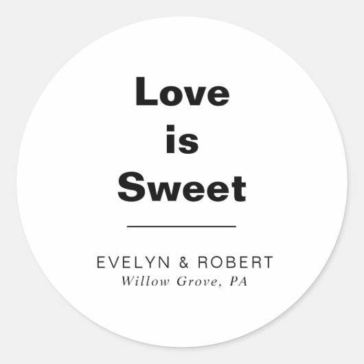 Minimalistische formelle Hochzeitsfeier Liebe ist Runder Aufkleber (Vorderseite)