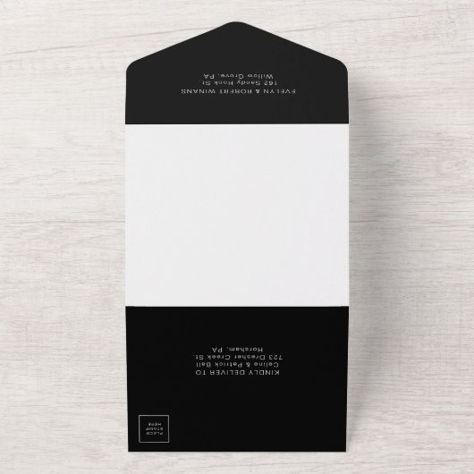Minimalistische formelle Schwarze Hochzeit All In One Einladung (Außenbereich)