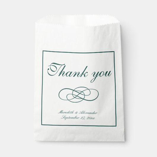 Minimalistische formelle Smaragdgrüne Hochzeit Geschenktütchen (Vorderseite)