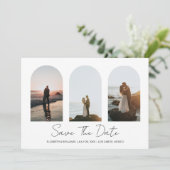 Minimalistische Foto-Arch-Frame-Collage Save the D Date (Stehend Vorderseite)