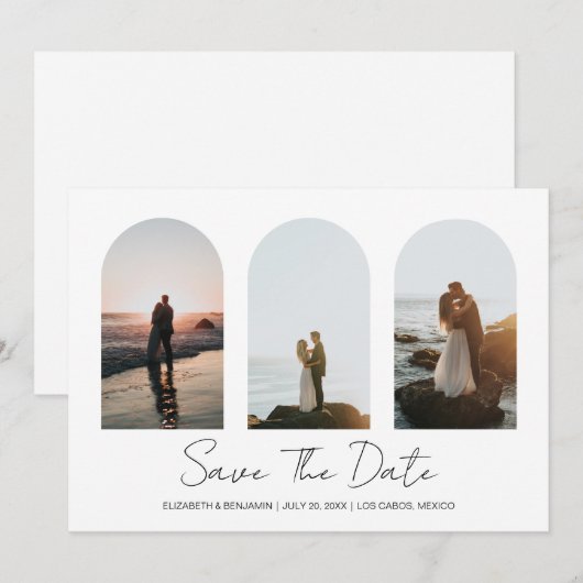 Minimalistische Foto-Arch-Frame-Collage Save the D Date (Vorne/Hinten)
