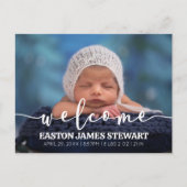 Minimalistische Foto Baby Birth Announccard Ankündigungspostkarte (Vorderseite)