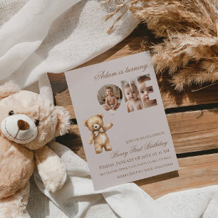 Minimalistische Foto-Bär-Neutral Beary Erster Gebu Einladung