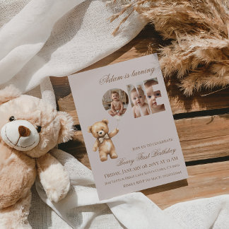 Minimalistische Foto-Bär-Neutral Beary Erster Gebu Einladung