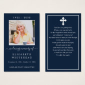 Minimalistische Foto Beerdigung Gebet Navy Card (Vorne & Hinten)