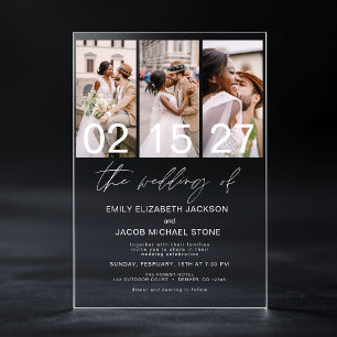 Minimalistische Foto Elegante Moderne Hochzeit 3 F Acryleinladungen