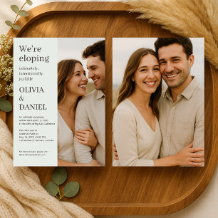 Minimalistische Foto-Elopement in Salbeigrün  Einladung