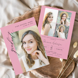 Minimalistische Foto-Graduierungspartei in Hot Pin Einladung