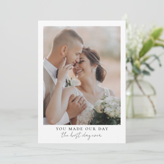 Minimalistische Foto-Hochzeit Dankeskarte (Stehend Vorderseite)