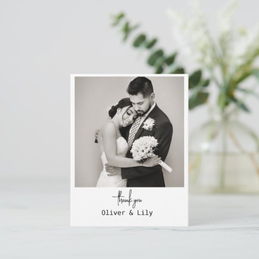 Minimalistische Foto-Hochzeit Dankeskarte (Stehend Vorderseite)