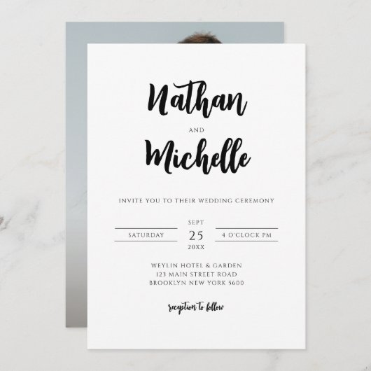 Minimalistische Foto-Hochzeit Einladung (Vorne/Hinten)