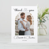 Minimalistische Foto-Hochzeit mit einfachem Skript Dankeskarte (Stehend Vorderseite)