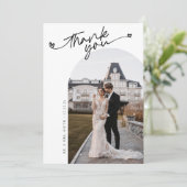 Minimalistische Foto-Hochzeit mit elegantem Script Dankeskarte (Stehend Vorderseite)