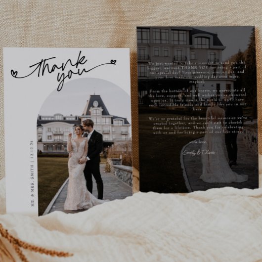 Minimalistische Foto-Hochzeit mit elegantem Script Dankeskarte