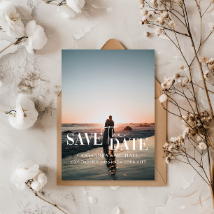 Minimalistische Foto-Porträt-Hochzeit - Save the D Einladung
