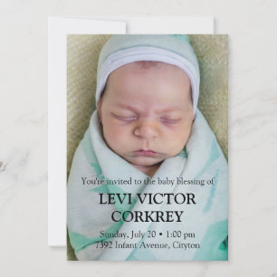 Minimalistische Foto + schwarze Text Babysegnung Einladung
