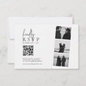 Minimalistische Foto-Streifen-QR-Code-Hochzeit RSVP Karte (Vorderseite)
