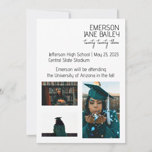 Minimalistische Fotocollage Graduation Party Einladung (Rückseite)