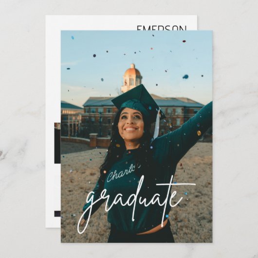 Minimalistische Fotocollage Graduation Party Einladung (Vorne/Hinten)