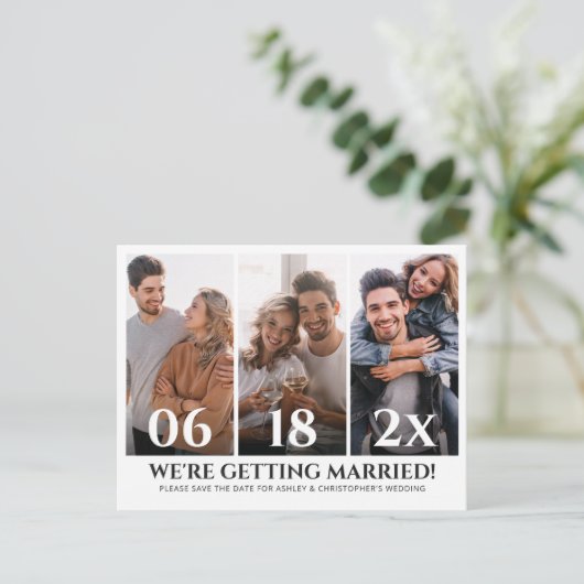 Minimalistische FotoCollage Save the Date Postkart Postkarte (Stehend Vorderseite)