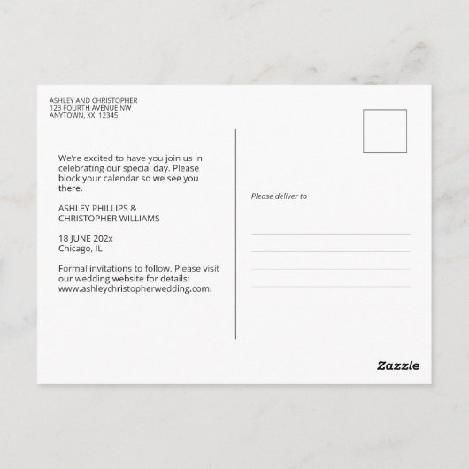 Minimalistische FotoCollage Save the Date Postkart Postkarte (Rückseite)