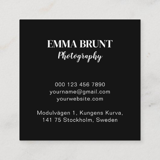 Minimalistische Fotografie Moderne und Berufliche Quadratische Visitenkarte (Rückseite)