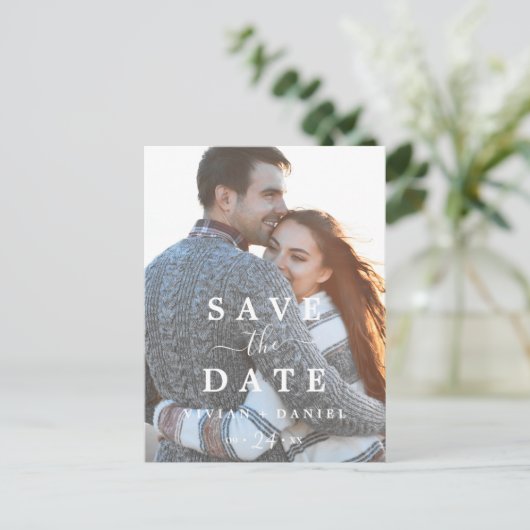 Minimalistische Fotovorlage Save the Date Einladungspostkarte (Stehend Vorderseite)