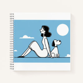 Minimalistische Frau- und Hund-Illustration Notizblock