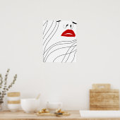 Minimalistische Frauen mit roter Lippe Kunst Poster (Küche)
