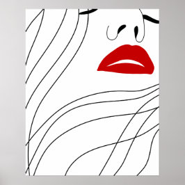 Minimalistische Frauen mit roter Lippe Kunst Poster