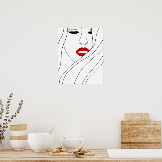 Minimalistische Frauen mit roter Lippe Kunst Poster (Küche)