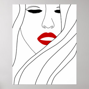Minimalistische Frauen mit roter Lippe Kunst Poster