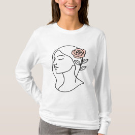 Minimalistische Frauengesicht mit Rose - Weibliche T-Shirt
