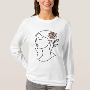 Minimalistische Frauengesicht mit Rose - Weibliche T-Shirt