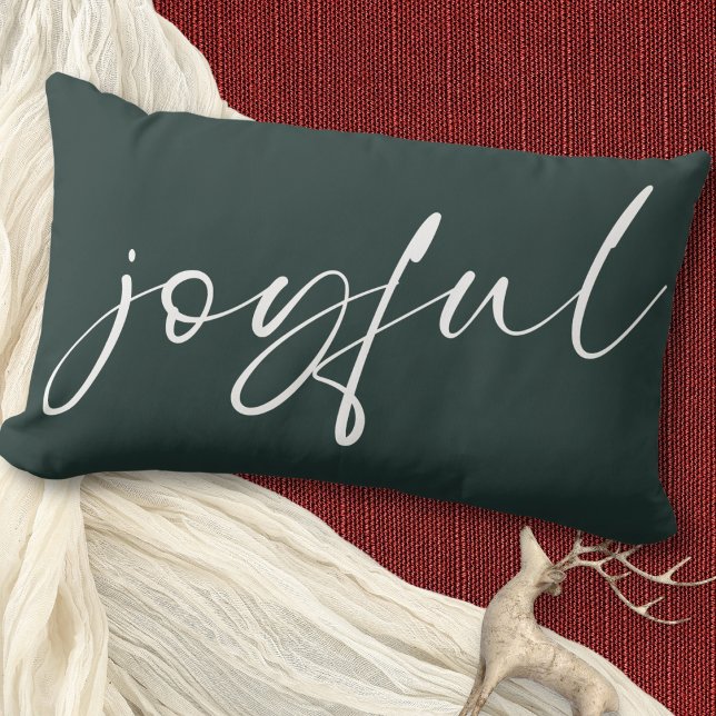 Minimalistische Freude Moderne Kalligraphie Dunkel Lendenkissen (Plain on the back)