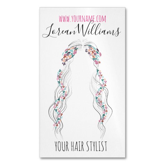 Minimalistische Friseurbride Wavy Haar Chic Blüte Magnetische Visitenkarte (Vorderseite Vertikal)