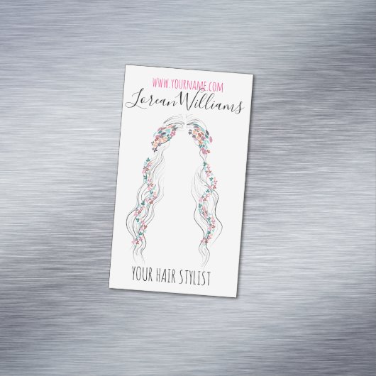 Minimalistische Friseurbride Wavy Haar Chic Blüte Magnetische Visitenkarte (Beispiel)