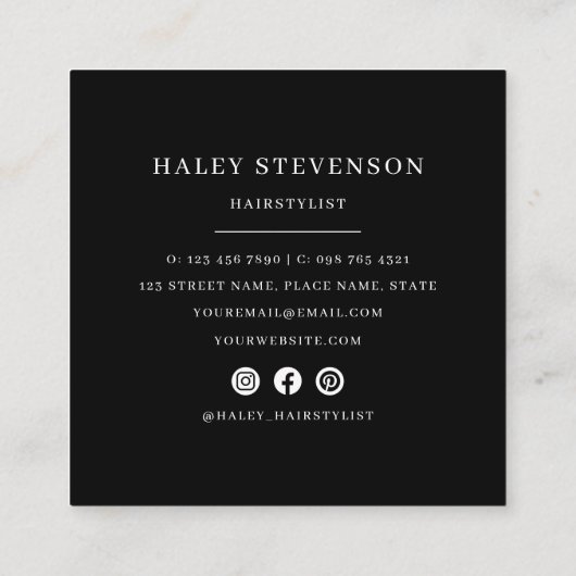 Minimalistische Friseurkarte Moderne schicke Visit Quadratische Visitenkarte (Rückseite)