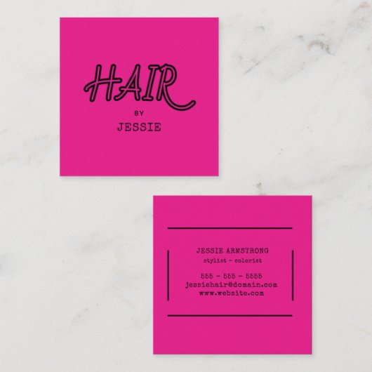 Minimalistische Friseurstylist Pink Square Busines Quadratische Visitenkarte (Vorne/Hinten)