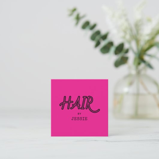 Minimalistische Friseurstylist Pink Square Busines Quadratische Visitenkarte (Stehend Vorderseite)