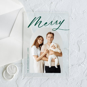 Minimalistische Frohe Grüne Schrift Bogen Foto Fei Acryleinladungen