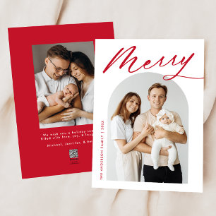 Minimalistische Frohe Rot-Schrift 2 Foto Feiertagskarte