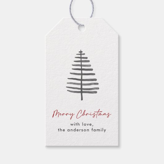 Minimalistische frohe Weihnachts-Scandi Tree Gesch Geschenkanhänger (Vorderseite)