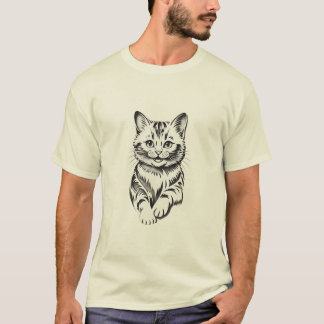 Minimalistische Fröhliche Katze Einfache Linienkun T-Shirt
